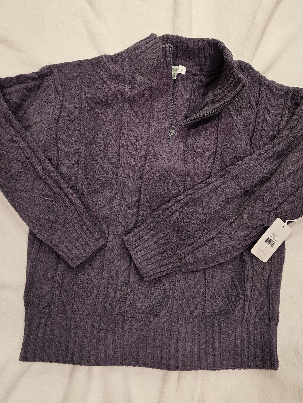 PJ Salvage Women's Cable Knit Quarter-Zip Sweater - Charcoal